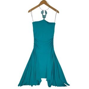 B. Darlin VTG Turquoise Strapless Handkerchief Hem Dress w/ Necklace Size 9/10